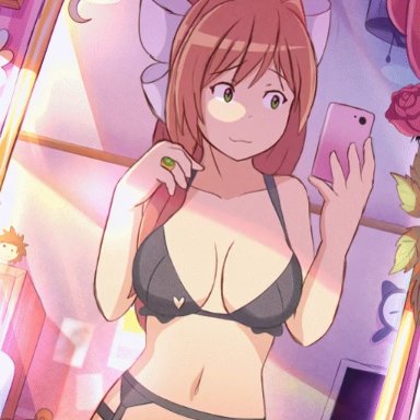 1girls, animated, aster-effect, big breasts, black bra, black panties, bra, breasts, clothing, doki doki literature club, female, female only, hair, long hair, monika