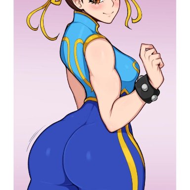 1girls, 2019, afrobull, asian, ass, ass shake, ass visible through thighs, big ass, big butt, big hips, blush, bouncing ass, brown hair, bubble butt, capcom