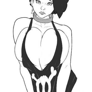 1girl, alternate costume, alternate hairstyle, arctic-graph, banjo-kazooie, big breasts, black hair, black tank top, breasts, bursting breasts, busty, cleavage, clothing, collar, ear piercing