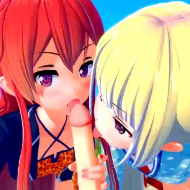 2girls, animated, anime, animeted, cupthecake, cute, male, sucking