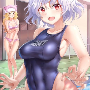 erected nipple, hunter x hunter, nefelpitou, neferpitou, swimsuit, thick thighs