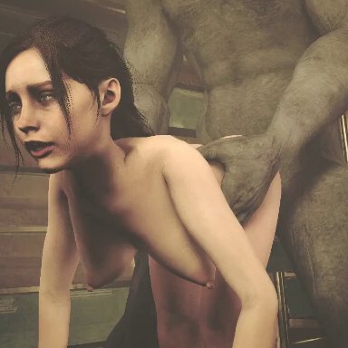 1boy, 1girls, 3d, all fours, ambiguous penetration, animated, areolae, bouncing breasts, breasts, claire redfield, defeated, doggystyle, dubious consent, endured face, erect nipples