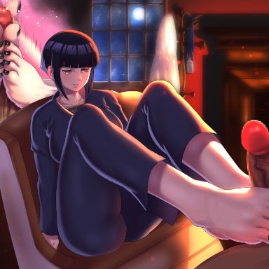 1boy, amaaay zing, barefoot, big feet, black hair, black nails, boruto: naruto next generations, dark skin, dark-skinned male, feet, female, footjob, hyuuga hinata, k.ty (amejin), naruto