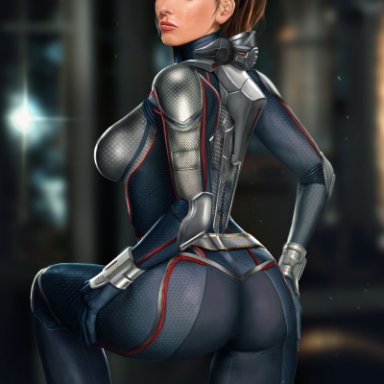 1girls, ant man, ant man and the wasp, arion69, artist name, ass, avengers, big ass, big breasts, blue bodysuit, blue eyes, bodysuit, breasts, brown hair, busty