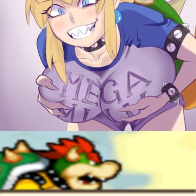 blonde hair, bowser, bowsette, fawful, female, mega milk, meme, smile, super mario bros.