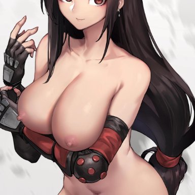 1girls, areolae, ass, big ass, big breasts, black hair, breasts, brown eyes, cleavage, digital media (artwork), earrings, female, female focus, female only, final fantasy