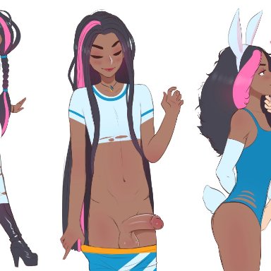 2boys, asymmetrical hair, b d one, balls, bdone, blush, boots, bunny boy, bunny ears, bunny tail, bunnysuit, clothing, cornrows, couple, crop top