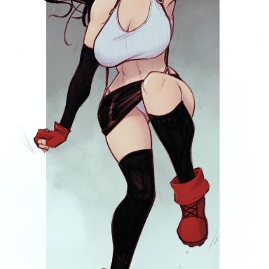 big breasts, black hair, boots, breasts, busty, cleavage, clothed, dancing, devil hs, earrings, final fantasy, final fantasy vii, fingerless gloves, gloves, large breasts