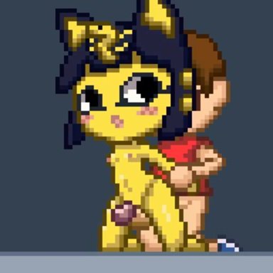 1:1, 1boy, 1girls, ahe gao, animal crossing, animated, ankha, anthro, areolae, arm grab, artist request, belly, big ears, big penis, black eyes