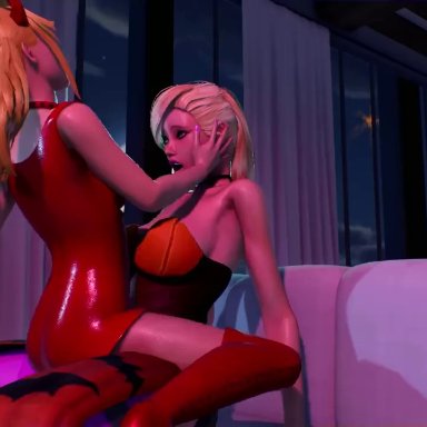 1futa, 1girl, 1girls, animated, blonde hair, devil, futa on female, futanari, halloween, halloween costume, high heel boots, high heels, riding, sex, size difference