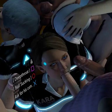 3d, 3girls, android, animated, big penis, cumdump, dark-skinned male, detroit: become human, erection, evilaudio, fellatio, female, hud, kara (detroit: become human), male