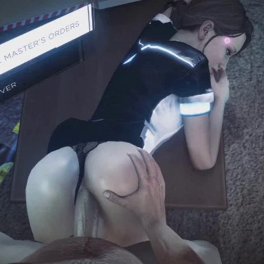 1boy, 1girls, 3d, animated, anus, ass, ass grab, black thong, clothing, detroit: become human, erection, evilaudio, female, from behind, fugtrup