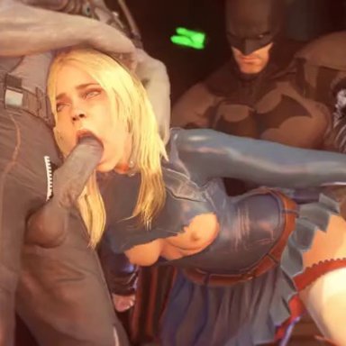 1girl, 1girls, 1woman, 2boys, 3d, animated, bane, batman, blonde, blonde hair, blue eyes, boobs, breasts, bruce wayne, clothed