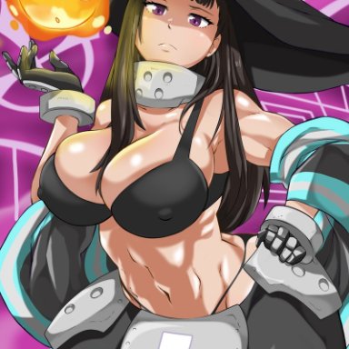 1girl, 1girls, abs, ass, bayeuxman, big ass, big breasts, big butt, black hair, bra, breasts, enen no shouboutai, female, female only, fire