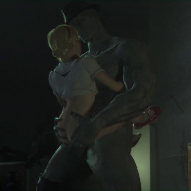 1boy, 1girls, 3d, animated, ass, capcom, female, irispoplar, leg lock, male, monster, mr x, no sound, pounding, resident evil