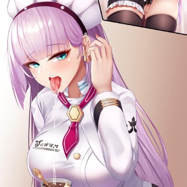 ass, bangs, black legwear, black panties, black skirt, blue eyes, blunt bangs, breasts, cameltoe, character name, cup, daydream (zhdkffk21), drooling, earrings, eyebrows visible through hair