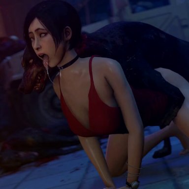 1boy, 1girls, 3d, ada wong, ahe gao, all fours, anal, animated, bestiality, black hair, bouncing breasts, breasts, canine, cleavage, collar