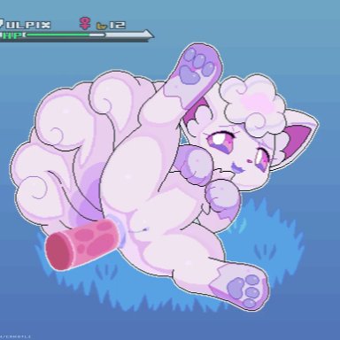 1boy, 1girls, 2018, 3 toes, alolan vulpix, alternate color, anal, anal insertion, anal sex, animal ears, animated, anus, ass, belly, big ears