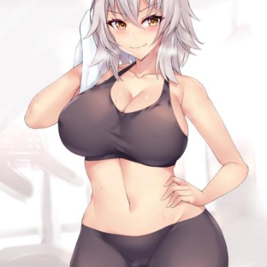 1girls, big breasts, blush, breasts, cameltoe, cleavage, fate (series), fate/grand order, female, female only, jeanne alter, kuavera, large breasts, looking at viewer, shorts