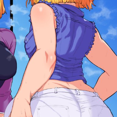 1girls, alternate version available, android 18, blonde hair, blue eyes, cameltoe, cleavage, curvy, dragon ball, erect nipples, female, galactic overlord, huge areolae, huge ass, huge breasts