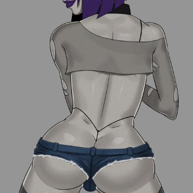 1girls, alternate costume, ass, azarathian, back view, black panties, black thong, cutoffs, dat ass, dc, dc comics, female, female only, forehead jewel, from behind