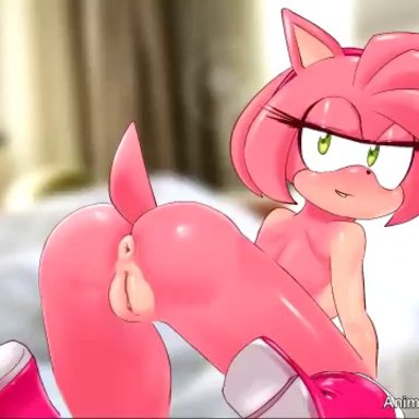 amy rose, anal, anthro, anus, balls, bent over, breasts, cum, cum in ass, cum in pussy, cum inside, cumshot, doggy style, double penetration, female