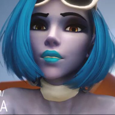 3d, animated, beach, blue hair, blue lipstick, bouncing breasts, cote d'azur widowmaker, cowgirl position, discko, discko widowmaker, DisckoA, hoop earrings, overwatch, pov, riding