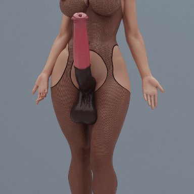 1futa, 3d, animal genitalia, bodystocking, dickgirl, equine penis, erection, fishnet bodysuit, fishnets, functionally nude, futa only, futanari, green eyes, horse penis, horsecock