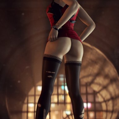 1girls, 3d, ada wong, ass, bomyman, female, female only, looking at viewer, looking back, resident evil, resident evil 2, solo, source filmmaker, thighhighs