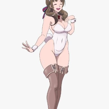 breasts, brown hair, bunny ears, bunny suit, canime, cleavage, large breasts, long hair, milf, oosuki mamako, smile