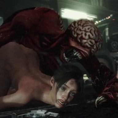 1girl, 1girls, 3d, abuse, animated, breath, claire redfield, evilaudio, forced, licker, moan, moaning, monster, nude, nude female