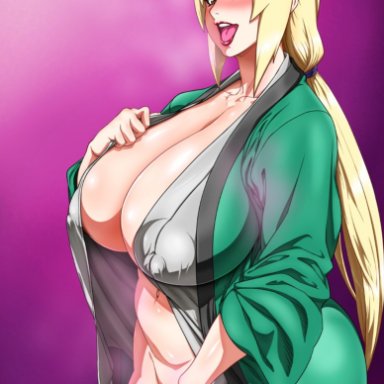 1girls, blonde hair, curvy, erect nipples, erect nipples under clothes, female, gigantic breasts, huge areolae, huge ass, mature, mature woman, milf, naruto, numahana, puffy nipples