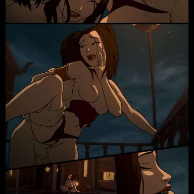 avatar the last airbender, azula, black hair, breasts, breasts outside, comic, from behind, incest, outdoors, panties aside, penis, pubic hair, pussy, queencomplex, tagme