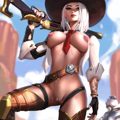 ashe (overwatch), breasts, female, female only, liang xing, nipples, overwatch, pussy, tagme