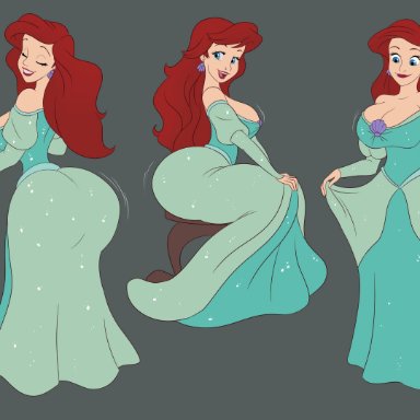 1girls, ariel, bare shoulders, big ass, big breasts, big butt, blue dress, blue eyes, bootijuse, bottom heavy, breasts, bubble ass, bubble butt, butt, chair