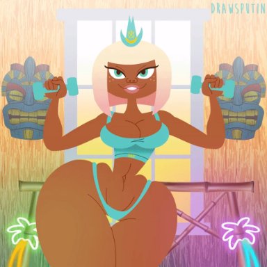 animated, big breasts, breasts bounce, drawsputin, exercise, female, green eyes, lipstick, powerpuff girls, small waist, smiling, soul hayride dancer, thigh gap, thin waist, thong