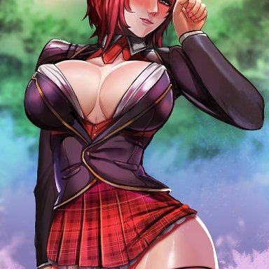1girls, badcompzero, big breasts, breasts, cleavage, female, female only, large breasts, looking at viewer, ruby rose, rwby, solo, thighhighs