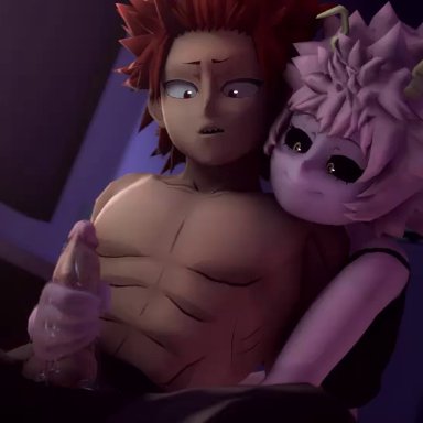 1boy, 1girls, 3d, animated, eijirou kirishima, erection, female, greatm8, handjob, horns, looking down, male, mina ashido, my hero academia, penis