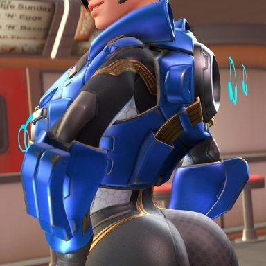 3d, alternate costume, ass, big ass, bodysuit, cadet oxton, overwatch, skin tight, source filmmaker, supercasket, tagme, tracer