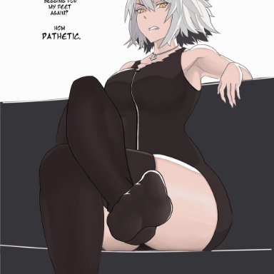 1girls, fate/grand order, feet, female only, femdom, foot fetish, from below, humiliation, jeanne alter, large ass, lolicaust, looking at viewer, looking down, pov, pov feet