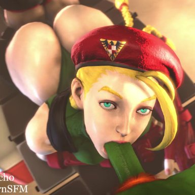 1boy, 1girl, 1girls, 3d, animated, ass, bayernsfm, beret, blanka, blonde hair, bubble butt, cammy white, clothed female nude male, dat ass, deepthroat