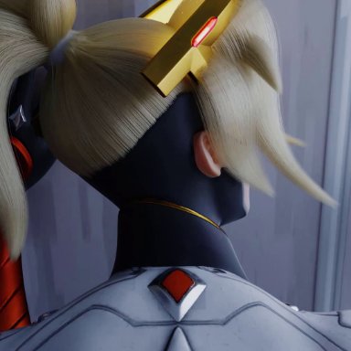 ambiguous penetration, ass, blonde hair, blue eyes, doggy style, mercy, overwatch, pov, swursterotic, webm