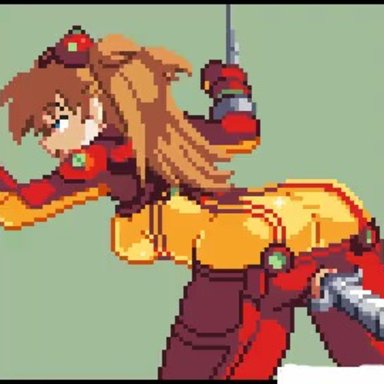 animated, asuka langley sohryu, blue eyes, edit, inflation, kyrieru, neon genesis evangelion, pilot suit, pixel art, plugsuit, soryu asuka langley, souryuu asuka langley, tagme