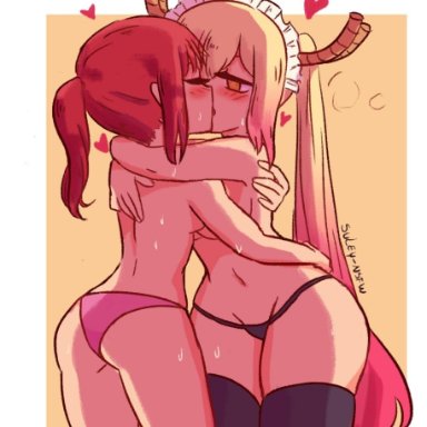 <3, 2girls, artist name, ass, back, big ass, big butt, black legwear, black stockings, black thighhighs, black thong, black underwear, blonde, blonde hair, blush