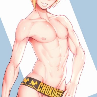 1boy, 3d, abs, ambush (trap), balls, cloud strife, erection, femboy, final fantasy vii, foreskin, girly, male, male only, muscles, muscular
