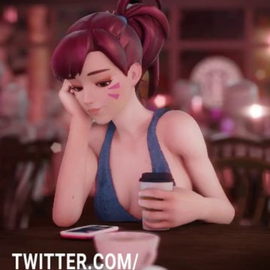 1girls, animated, areolae, breasts, cleavage, d.va, discko, DisckoA, female, looking at viewer, nipples, overwatch, public, sex toy, sombra