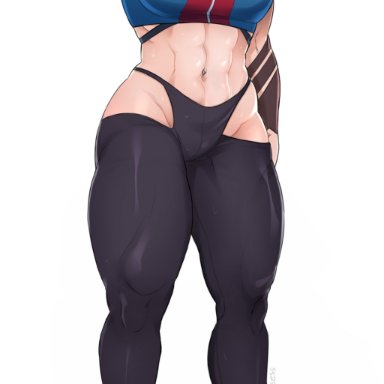 abs, blizzard entertainment, breasts, cleavage, female, full body, high resolution, large breasts, leggings, muscle, muscular female, orangekissess, overwatch, pink hair, shoes