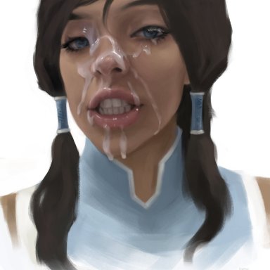 avatar the last airbender, blue eyes, brown hair, bukkake, clenched teeth, cum, cum on face, dark-skinned female, facial, jefnightly, korra, lipstick, long hair, photo manipulation, selfie