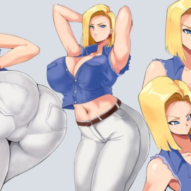 0byte, 1girls, android 18, blonde hair, blue eyes, cameltoe, cleavage, curvy, dragon ball, erect nipples, female, huge areolae, huge ass, huge breasts, puffy nipples