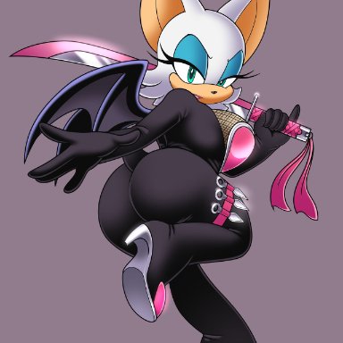 1girls, 2d, animal ears, anthro, ass, bat wings, black bodysuit, blue eyes, bodysuit, color, eyeshadow, female, female only, full body, furry